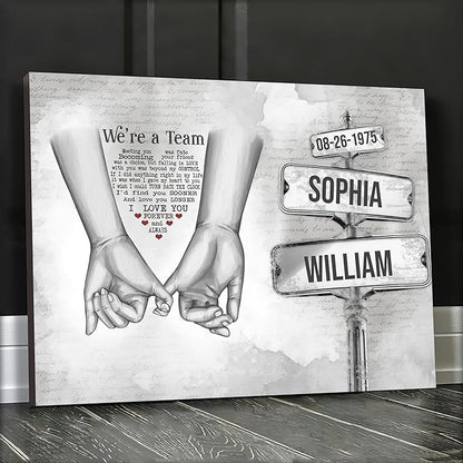 GABITA Personalized Couple Wall Art, Gift for Husband and Wife, Parent, Grandparent, We're A Team Canvas, Romantic Picture Frame Wedding Keepsake, Gift for Christmas, Valentine