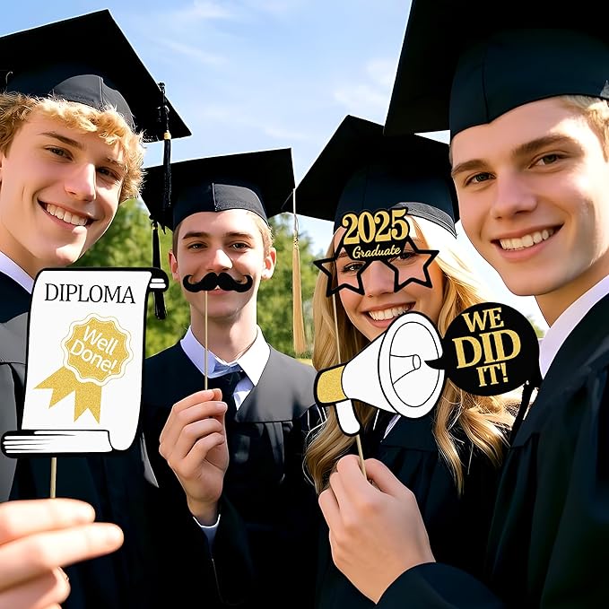 Grad Party Graduations 2025, Kaluofan 25PCS Graduation Photo Props, 2025 Graduation Decorations Photo Booth Props, Funny Grad Party Photo Selfie Decoration 2025 for High School University