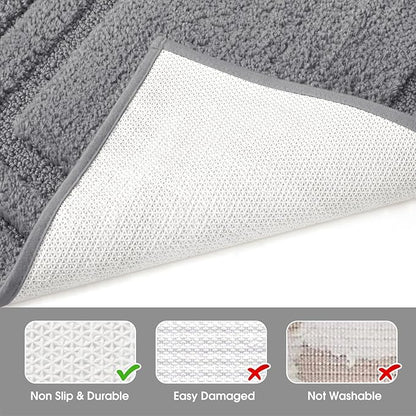 HOMEIDEAS Bathroom Rugs Sets 3 Piece, Super Soft and Absorbent Non Slip Microfiber Toilet Bath Mat with U-Shaped (Grey)
