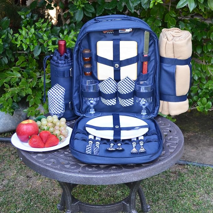 Picnic at Ascot Original Equipped 2 Person Picnic Backpack with Cooler, Insulated Wine Holder & Blanket - Designed & Assembled in the USA