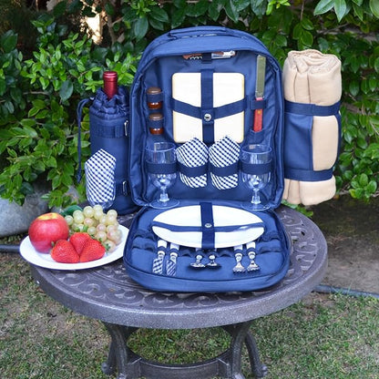 Picnic at Ascot Original Equipped 2 Person Picnic Backpack with Cooler, Insulated Wine Holder & Blanket - Designed & Assembled in the USA