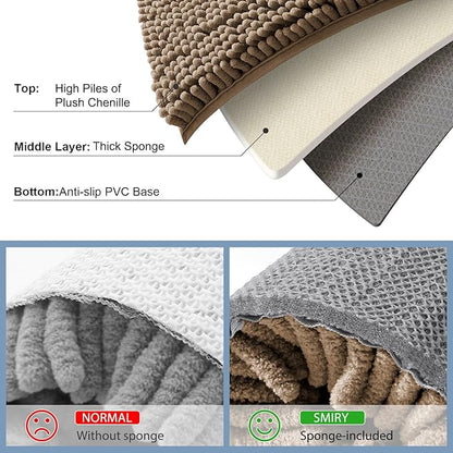 Smiry Luxury Chenille Bathroom Rugs 24x16, Extra Soft and Absorbent Shaggy Bath Mat, Machine Washable, Non-Slip Plush Carpet Runner for Tub, Shower, and Floor, Home Decor Accessories, Camel