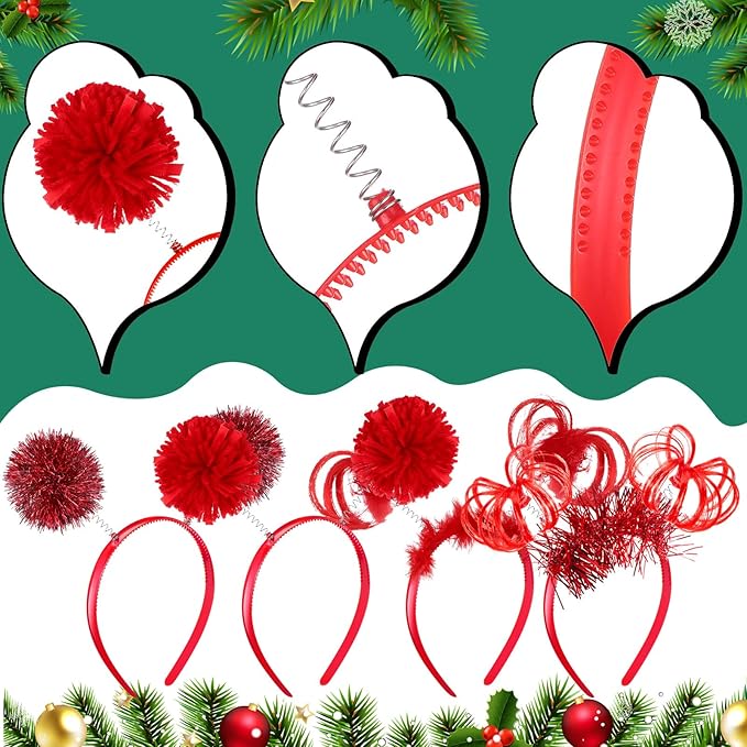 Censen 16 Pcs Pom Pom Headband Party Headbands Tinsel Wrapped Ponytail Head Bopper Costume Headwear Team Spirit Accessories