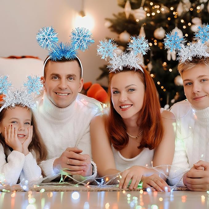 6 Pcs Winter Snowflake Party Favors Headband with Snowflake Boppers Headdresses White Blue Navy Blue Headdresses for Winter Themed Wonderland Party Supplies Holiday Supplies