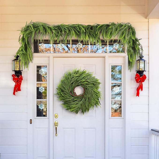 6FT 2Pcs Artificial Norfolk Pine Garlands, Lifelike Chirstmas Garlands for Fireplace Indoor & Outdoor Holiday Decor, Christmas Decorations, and Real Touch Greenery Garland