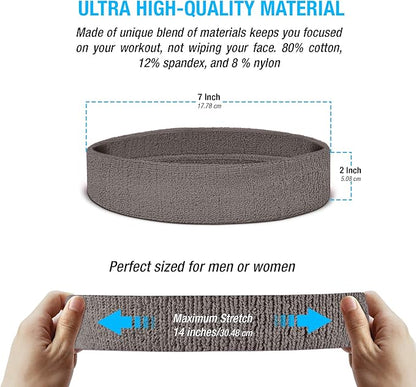 Suddora Workout Headband for Men and Women, Moisture-Wicking Athletic Sweatband, Lightweight Cotton Terry Cloth Bands for Basketball, Tennis, Football, Gym, Running, Cosplay & Costumes