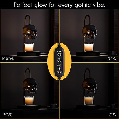 New - Skull Candle Warmer Lamp with Timer and Dimmer *Candles NOT Included – Gothic Candle Lamp Warmer w/Adjustable Height, 2 Light Bulbs – Skull Decor, Halloween Lamps for Spooky Home & Witchy Gifts