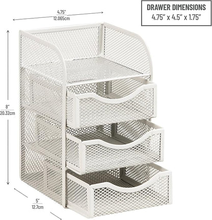 Mind Reader Desktop Accessory Storage, Paper Binder Clip Basket, Workspace, Office, Metal Mesh, 4.75"L x 5"W x 8"H, White