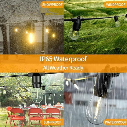 48FT LED Outdoor String Lights, S14 IP65 Waterproof Patio Lights, Edison Shatterproof Bulbs with Remote Control Vintage Backyard Light, Garden, Deck Light