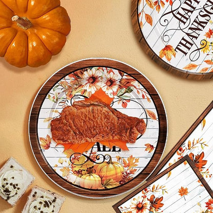 48Pcs Fall Birthday Decorations Thanksgiving Party Supplies Autumn Harvest Pumpkin Paper Plates and Napkins Set Decor Fall Birthday Party Decorations