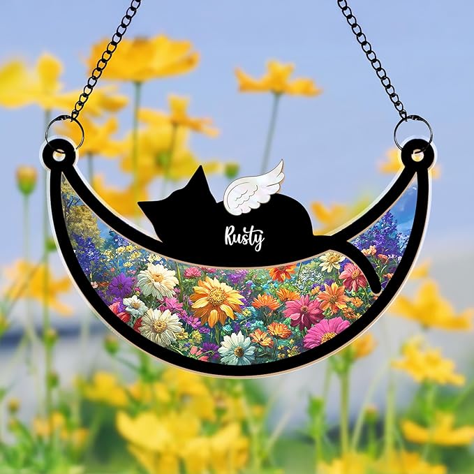 Personalized Pet Memorial Suncatcher – Custom Cat Angel Suncatcher with Name & Breed, Pet Loss Sympathy Gift, Memorial Keepsake for Cat Lovers