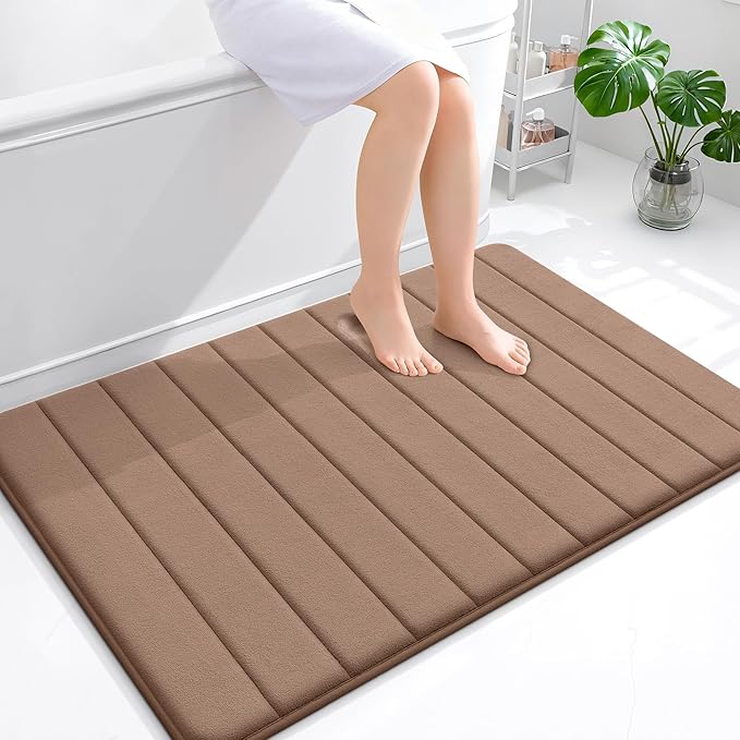 OLANLY Memory Foam Bath Mat 44x32, Super Soft Absorbent Bathroom Rugs, Quick Dry, Machine Washable Shower Floor Rugs, Bathmat Carpet, Bathroom Home Decor Accessories, Mocha