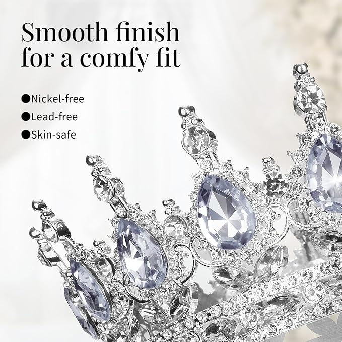 Onedor Silver Crown for Women Crystal Rhinestone Tiara Queen Headpiece for Wedding Prom Pageant Birthday Princess Theme Costume Party Hair Accessories and Cake Topper Decoration