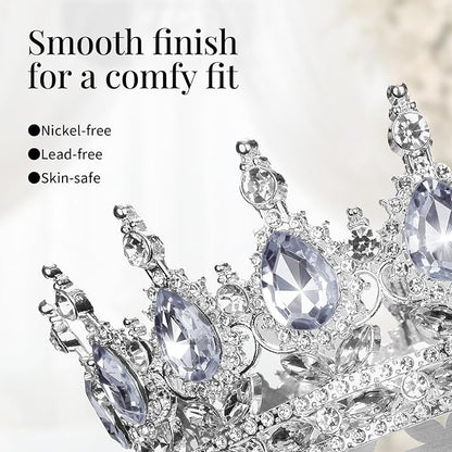 Onedor Silver Crown for Women Crystal Rhinestone Tiara Queen Headpiece for Wedding Prom Pageant Birthday Princess Theme Costume Party Hair Accessories and Cake Topper Decoration