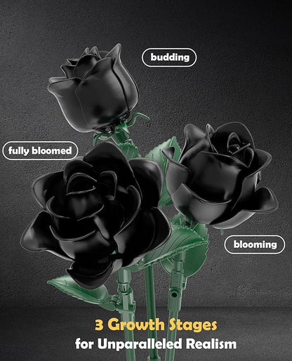 Black Roses Flower Bouquet Building Blocks Set, Botanical Collection Artificial Flowers Compatible with Lego Flowers, Christmas Decorations Gift for Adults Teens