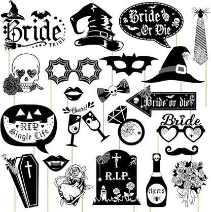 22 PCS Bride Or Die Photo Booth Props- Gothic Bachelorette Decorations for Women Girls, Bridal Shower Engagement Wedding Decorations Rip Single Life for Till Death Do Us Party Supplies