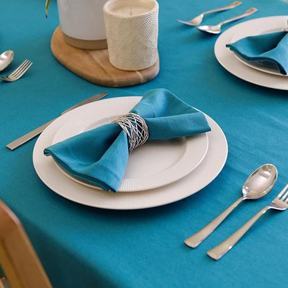 Encasa XO Azul Blue Cloth Napkins Set of 12, 17"x17" | Solid Color Cotton Dinner Napkins | Washable & Reusable Napkins for Dining Table Fall Decoration, Holiday & Christmas Festivals
