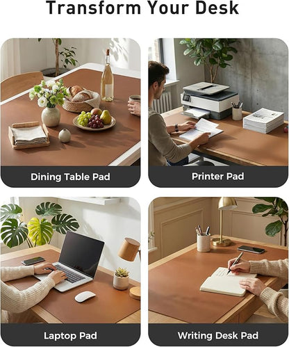 Aothia Faux Leather Desk Mat - Large Mouse Pad, Non-Slip PU Leather Blotter, Waterproof Writing Surface for Office and Home (Brown, 40" x 24")
