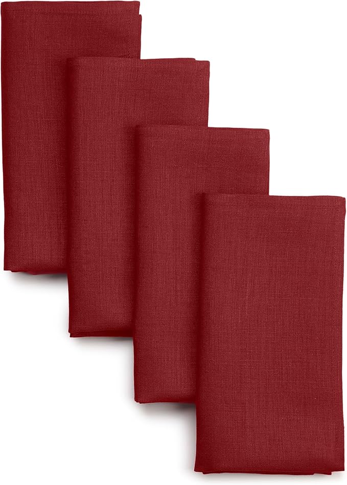 D'Moksha Homes Red Linen Napkins 18 x 18 Inch - 100% Pure Linen Cloth Washable Dinner Napkins Set of 4 for Winter, Christmas, Holiday