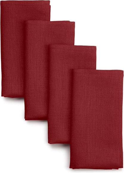 D'Moksha Homes Red Linen Napkins 18 x 18 Inch - 100% Pure Linen Cloth Washable Dinner Napkins Set of 4 for Winter, Christmas, Holiday