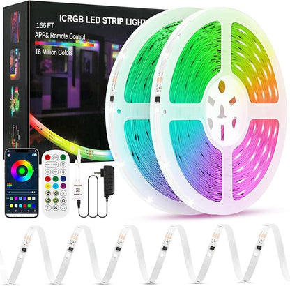Led Lights for Bedroom IC+RGB 166FT Music Sync Color Changing Led Strip Lights with Remote App Control Led Strip, Led Lights for Room Home Kitchen Decor Party