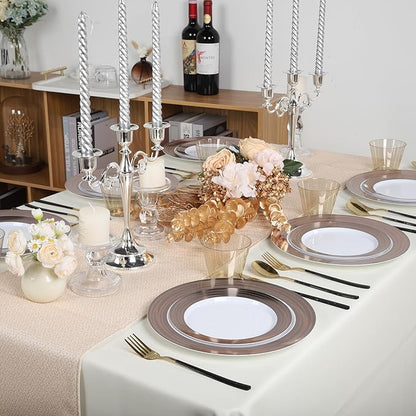 100PCS Brown Disposable Plastic Plates Include 50PCS 10.25inch Dinner Plate and 50PCS 7.5inch Dessert Plate Heavy Duty Plastic Dinnerware for Party Wedding Anniversary New Year