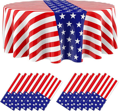 Oudain 12 Pcs Veteran Day Tablecloth 84 Inch Plastic American Flag Tablecloths Disposable 4th of July Table Cover for Veterans Memorial Independence Day Patriotic Party Supplies (Stripe)