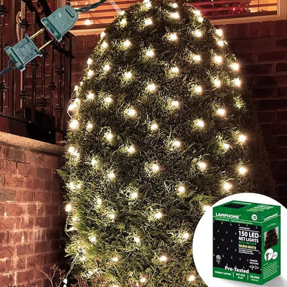 LAMPHOME Led Christmas Net Lights Outdoor Christmas Decorations Lights 150LED 6ftx4ft, Connectable Outdoor Fairy Mesh String Lights for Party, Holiday, Wedding, Tree, Bushes Decorations (Warm White)