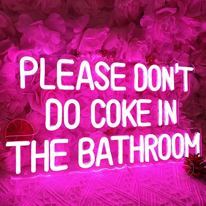 SYLHOME Pink Please Don't Do Coke In The Bathroom Led Neon Light Sign Game Room Bedroom Bar Store Hotel Wall Decor Sign Birthday Christmas Party Backdrop USB 16.9"X9.2"