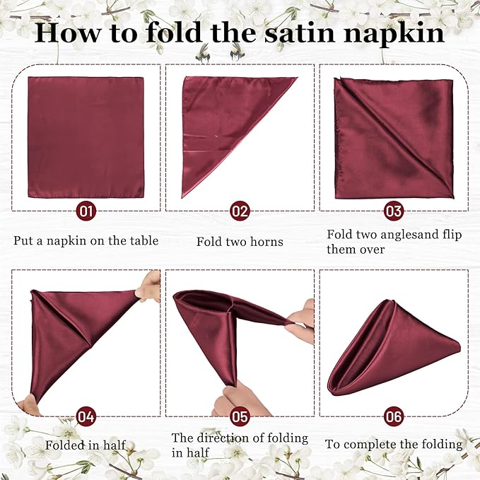 Bailarina 120 Pack Burgundy Satin Napkins,17x17 Inches Wedding Napkins Square Soft Silky Table Napkins Bulk Decorative Elegant Cloth Napkin for Party Decoration, Banquet,Wedding,Graduation