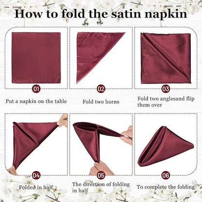 Bailarina 120 Pack Burgundy Satin Napkins,17x17 Inches Wedding Napkins Square Soft Silky Table Napkins Bulk Decorative Elegant Cloth Napkin for Party Decoration, Banquet,Wedding,Graduation