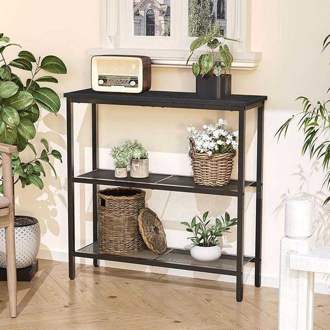 HOOBRO 29.5" Narrow Console Table, 3 Tier Entryway Table with Shelves, Thin Sofa Table, Behind Couch Table, Display Side Table, for Hallway, Entrance, Living Room, Black BB73XG01