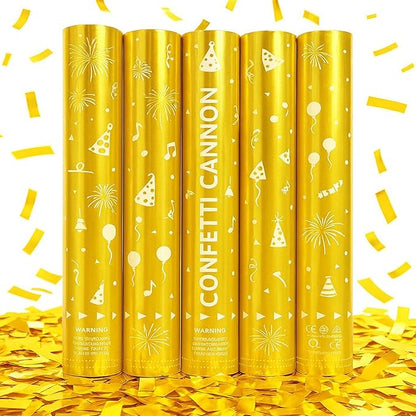 12 Inch Confetti Cannons – 5-Pack Gold Confetti Poppers for Graduation, Birthday, and New Year’s Eve Parties – Perfect Party Poppers for Memorable Moments!