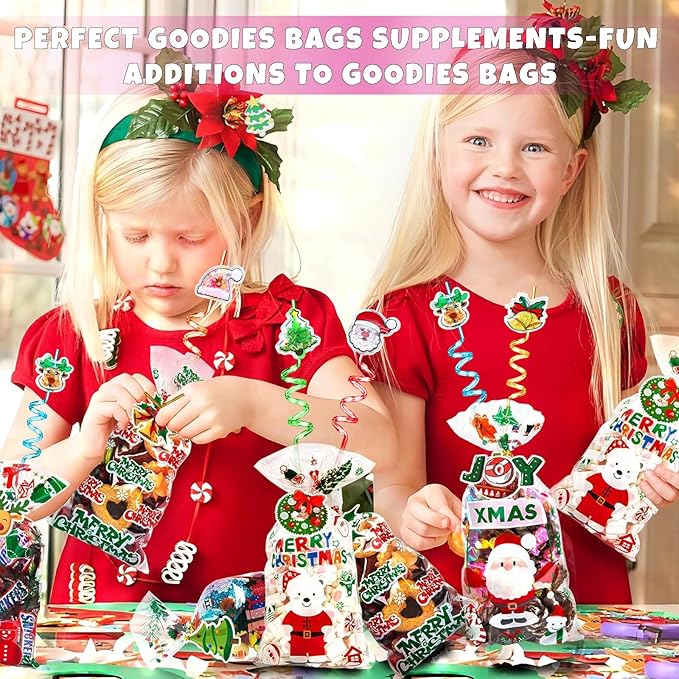 24Pcs Glitter Christmas Party Favors Supplies Decorations, Christmas Straws for Classroom Students Kids Gifts, Party Supplies for New Year, Christmas, Birthday