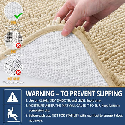 Arotive Bathroom Toilet Rugs U Shaped 20x20, Extra Soft Absorbent Shaggy Chenille Contour Bath Rugs for Toilet, Machine Washable Non-Slip Contoured Bath Mats, Beige