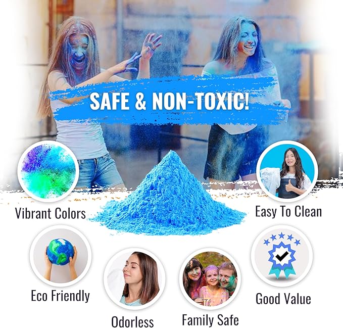 Color Blaze Holi Colored Powder - 5 lbs of Blue Powdered Color - for Fun Runs, Color Toss, Rangoli, Powder War, Backyard Party & Festivals - Pack of 1 Colorful Bag - 5 Pounds in Bulk - Blue