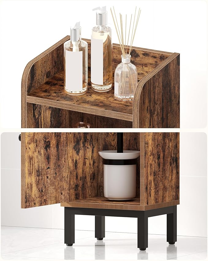 Bathroom Storage Cabinet, Small Corner Floor Cabinet with Door and Shelves, Narrow Toilet Paper Holder, Bathroom Organizer with Adjustable Shelf, for Small Spaces, Rustic Brown BC38201BV1