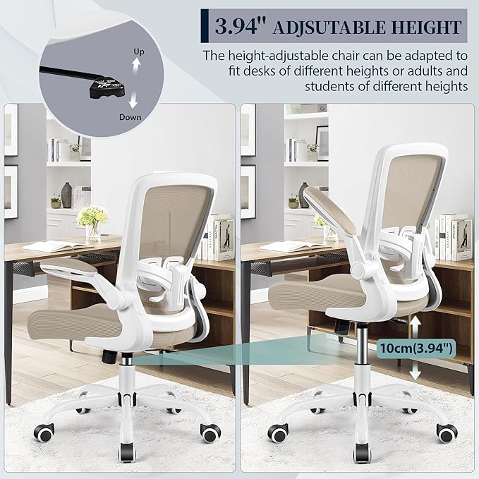 FelixKing Office Chair, Ergonomic Desk Chair with Adjustable Height and Lumbar Support Swivel Desk Computer Chair with Flip up Armrests for Conference Room (Khaki)