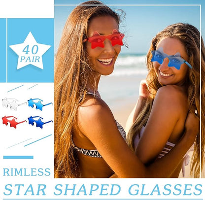 Cindeer 40 Pairs Rimless Star Shape Sunglasses Colorful Transparent Sunglasses Pentagram Glasses for Party