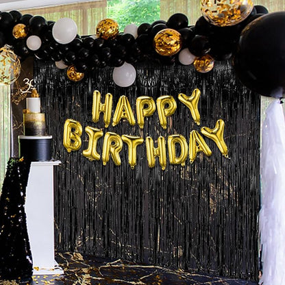 5 Pack Black Party Streamers Backdrop Tinsel Foil Fringe Curtains Halloween & Birthday Party Decorations