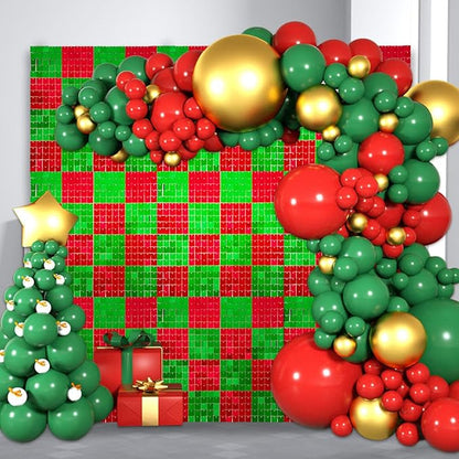 48 PCS Red Green Shimmer Wall Backdrop, Square Sequin Photo Backdrops Panel, Glitter Wall Background for Birthdays, Weddings, Christmas, Engagements, Disco Bachelorette Party Decoration (6FTx8FT)