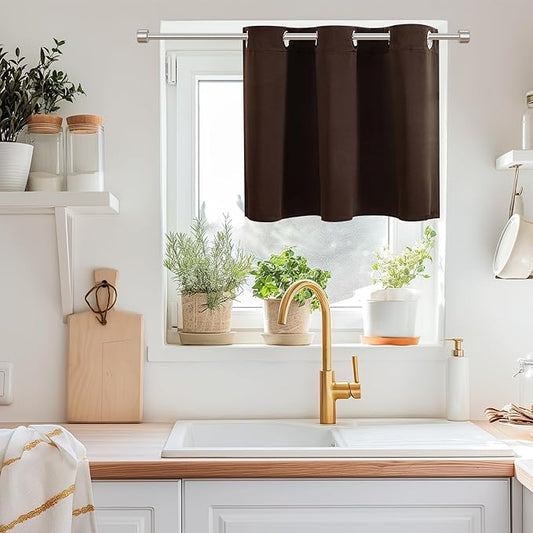 ChrisDowa Blackout Curtains 36 Inches Long for Living Room, Grommet Thermal Insulated Room Darkening Curtains for Bedroom (1 Panel Set, Brown, 42W x 36L)