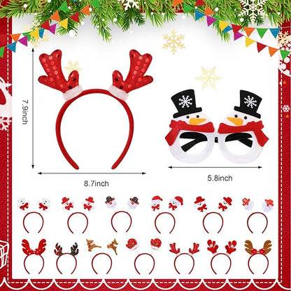 Hiboom 64 Pcs Christmas Glasses Frame and Headbands Set, Glitter Eyewear with Christmas Headband for Adults Holiday Party Decoration Photo