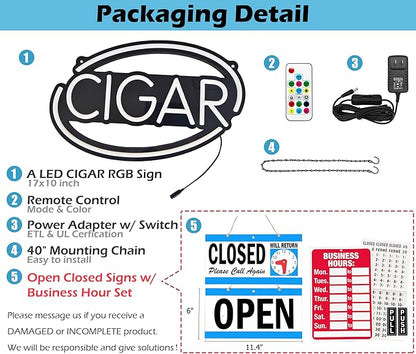 CIGAR-LED Neon Sign for Business,17x10 inch Smoke Shop CIGARS Sign RGB Bright Led for Window Wall Door VapeSmoke Store