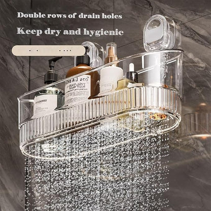 No Drill Bathroom Organizer with Strong Suction Cups, Heavy Duty Shower Organizer Holds 10lbs, Bathroom Shelf for Shampoo, Soap, Razor, Toothbrush (Transparent 2pcs)