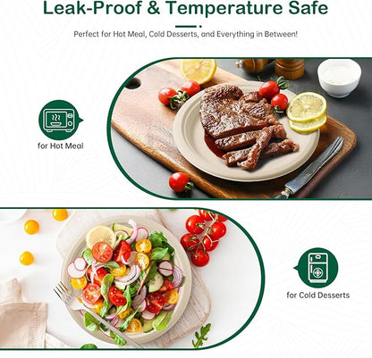 𝟔 𝐈𝐧𝐜𝐡, 𝟏𝟐𝟖-𝐏𝐚𝐜𝐤 Compostable Paper Plates, Heavy-Duty Biodegradable Disposable Dish Made from Bagasse, Perfeck for Snacks, Desserts, Party, Wedding and More (Nature)