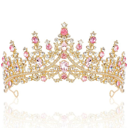 TOBATOBA Gold Pink Crown, Wedding Tiaras and Crowns for Women, Coronas Para Ramos Buchones De Flores, Queen Crown Royal Princess Quinceanera Headpieces for Birthday Prom Pageant Halloween Cosplay