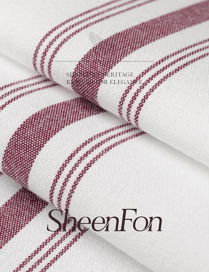 100% Polyester Napkin 18"x22", Dual-Stripe Border – Durable Decorative Napkins for Restaurants & Events, Burgundy, Set of 12
