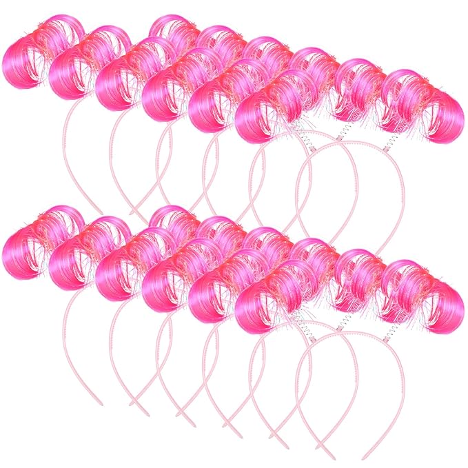 Hoteam 12 Pieces Ponytail Headband Tinsel Wrapped Head Bopper Party Headwear Accessory for Women Girls Costume Party Accessories (Pink)
