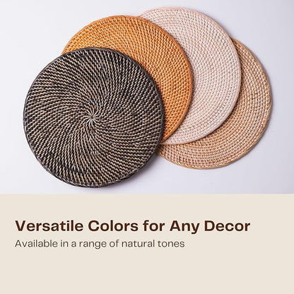 2-Pack Rattan Placemats - 13-inch Round Placemats (Natural Rattan Color) - Woven Place Mats, Round Table Mats - Wicker Chargers for Dinner Plates, Plate Chargers Boho - Kitchen Table Decor